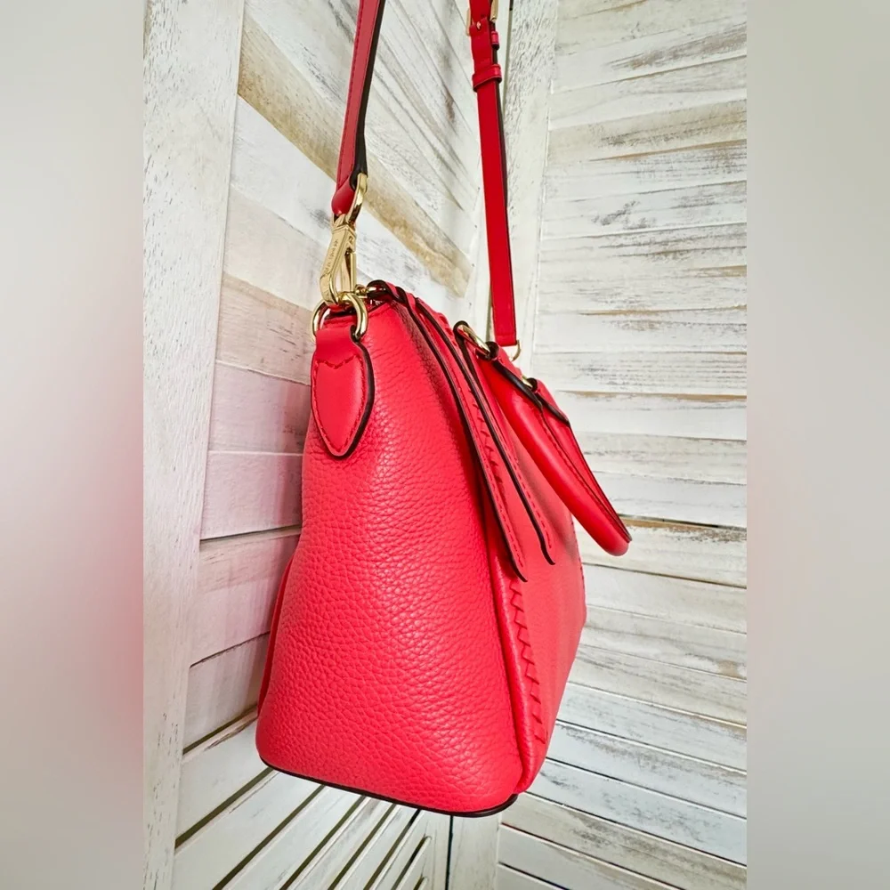 MICHAEL KORS SIENA Pebbled Leather Satchel Bag Leather Coral Dahlia